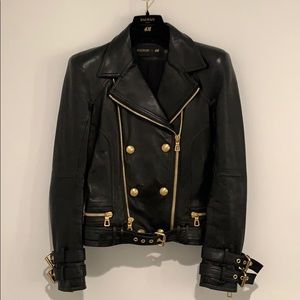 Balmain X H&M Leather Moto Biker Jacket